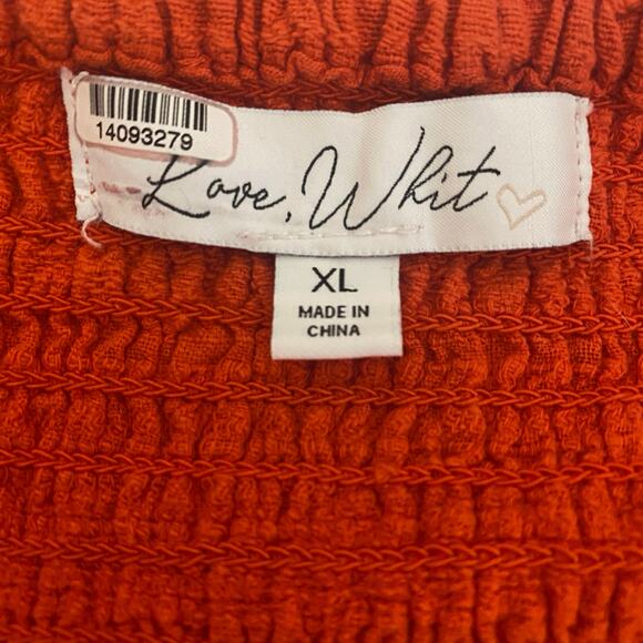 Orange Gauze Smocked Crop Top Womens Size XL 100% Cotton Puff Sleeve Milkmaid - Picture 3 of 8